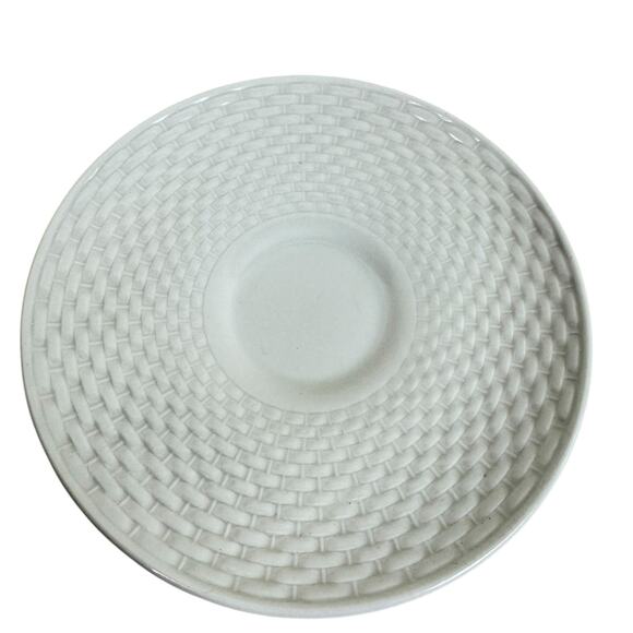 A Teflora Gift Vtg White Ceramic Basket Weave Texture Floral Saucer Teacup 1985 - Picture 3 of 4